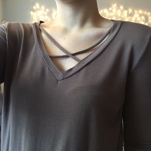 Front v neck cross string top